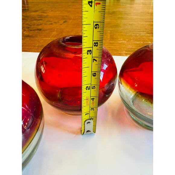 Set of 3 Vintage Amberina Globe/Ball Style Hand Blown Glass Vases Made in Mexico - Picture 4 of 8